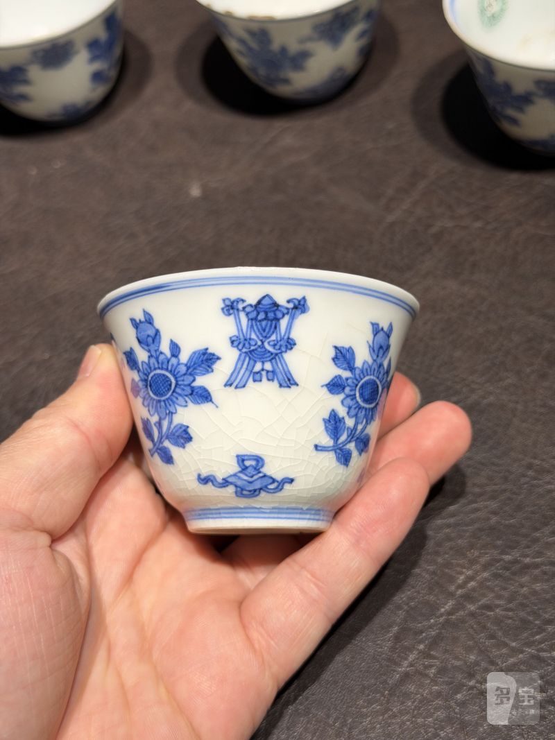 清康熙 青花清供图茶杯（一组六件） - 图23